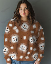 Big and Tall Cute Marshmallow Snowman Print Casual Long Sleeve Sweatshirt